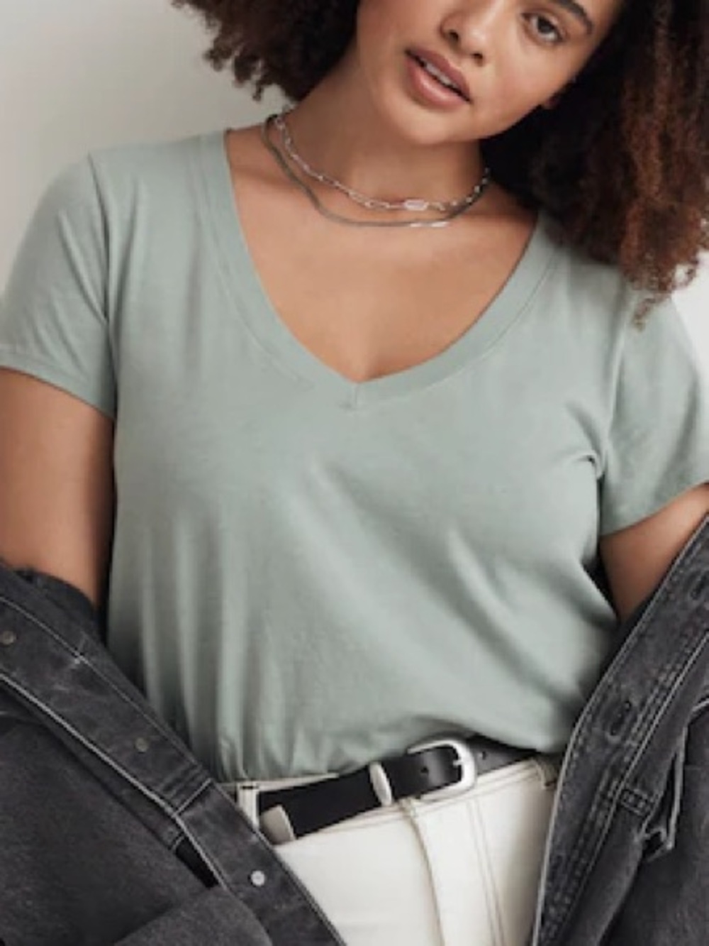 Madewell Soft Sage V-Neck Short Sleeve Tee